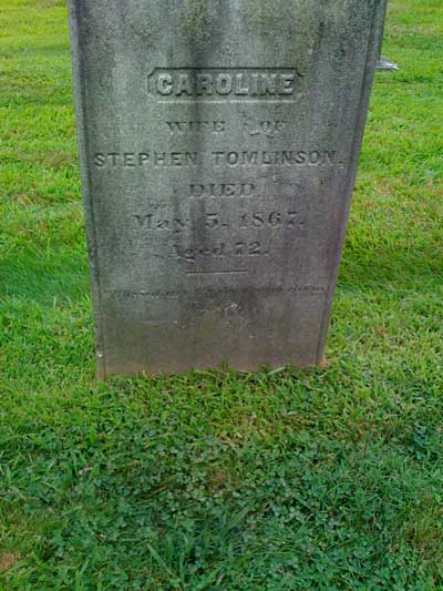 Caroline, wife of Stephen Tomlinson, Boothe Memorial Cemetery, Stratford, Fairfield, CT