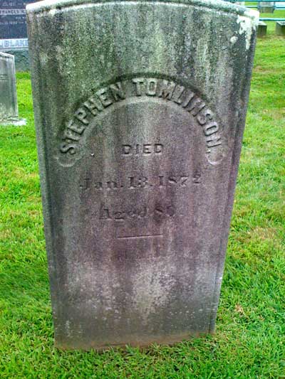 Stephen Tomlinson, died 1872, Boothe Memorial Cemetery, Stratford, Fairfield, Connecticut