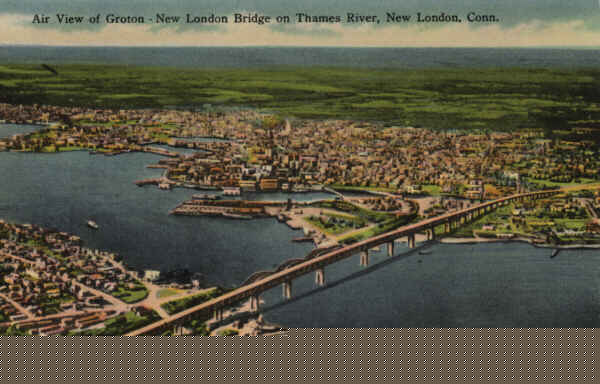 New London CT Bridge Vintage Postcard