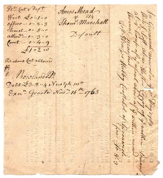 Greenwich Court Summons 1763: Amos Mead vs. Thomas Marshall